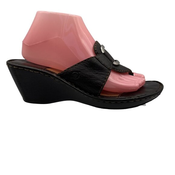 Born Womens 9 Brown Leather Wedge Sandals Thong Flip Flops Cushion Comfort - Picture 8 of 16